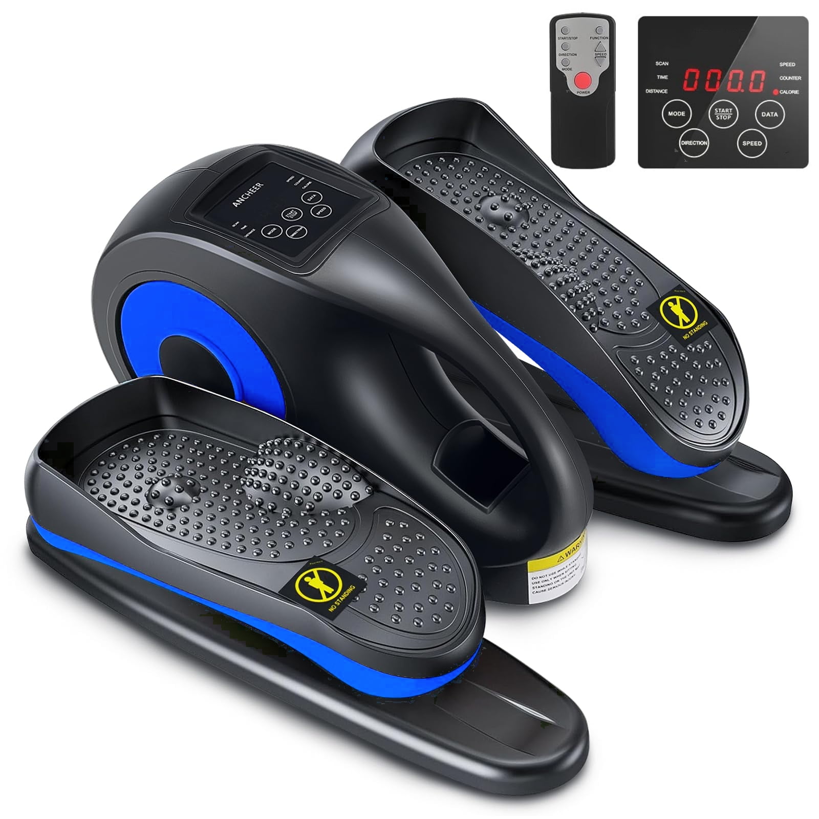 Under Desk Elliptical Machine for Seniors, Electric Seated Pedal Exerciser, Quiet & Compact Mini Elliptical Trainer with LCD Display Monitor and Remote Control, Home Leg Exerciser, Blue