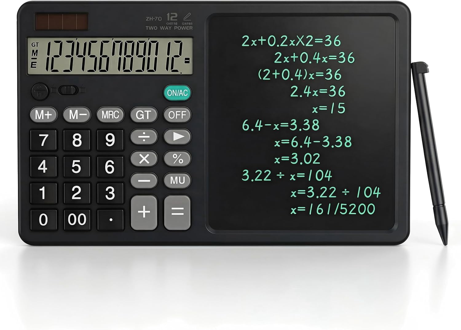 Desk with Erasable Writing Pad, 12-Digit Wide Screen Display, 100,000 ...