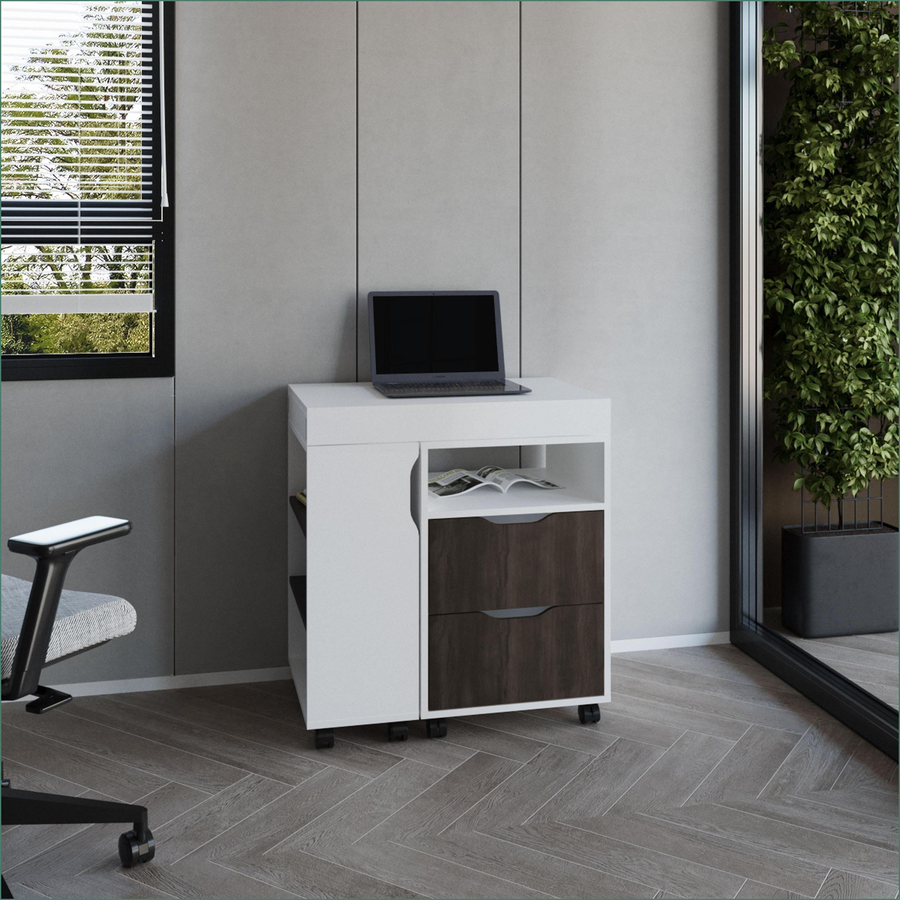 Extendable Desk Frame Desk, Extendable with 2 Drawers & 4 Shelves, 4 Wheels | White ...
