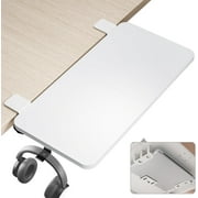 Desk Extender Tray, 24" x 12" Clamp On Desk Shelf, Desk Extension with Laptop Holder, Table Desk Arm Rest, Clamp On Keyboard Tray for Office and Home, Workstation Organizer, Medium, White