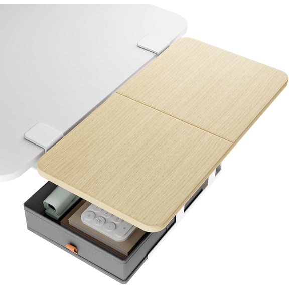 Desk Extender Tray, 24" x 12" Clamp On Desk Shelf, Desk Extension with Storage Drawer, Table Desk Arm Rest, Clamp On Keyboard Tray for Office and Home, Workstation Organizer, Medium, Wood