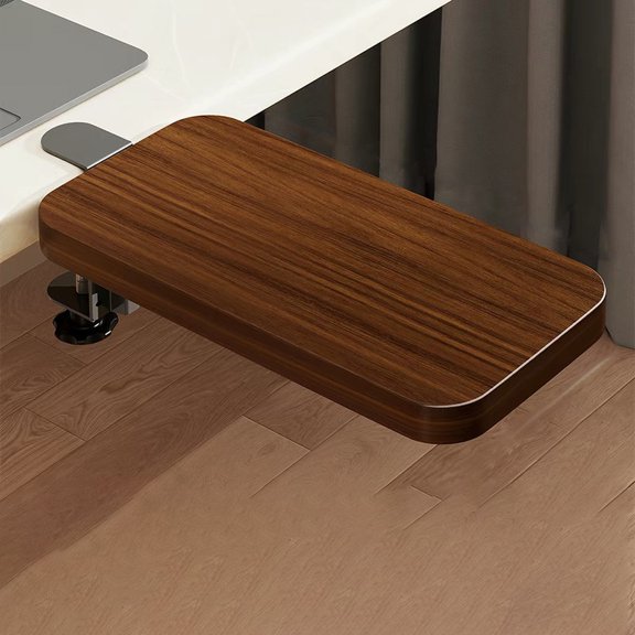 Desk Extender Tray, Punch-Free Clamp on 90° Foldable Keyboard Drawer Tray, Table Mount Armrest Shelf, Computer Elbow Arm Support (Brown, 23.6"*9.8"*0.5"/60cm*25cm*1.2cm)