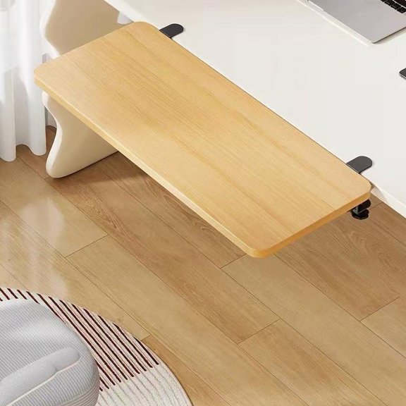 Desk Extender Tray, Punch-Free Clamp on 90° Foldable Keyboard Drawer Tray, Table Mount Armrest Shelf, Computer Elbow Arm Support (Wood Color, 23.6"*9.8"*0.5"/60cm*25cm*1.2cm)