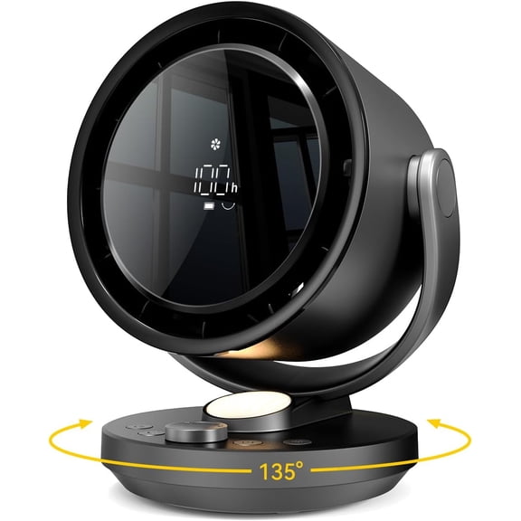 Desk Fan, 100-Speed Table Fan with Digital Display, Rechargeable Portable Warm Night Light, 135Auto Oscillating and 12H Timer, Small Quiet for Bedroom, Home, Office