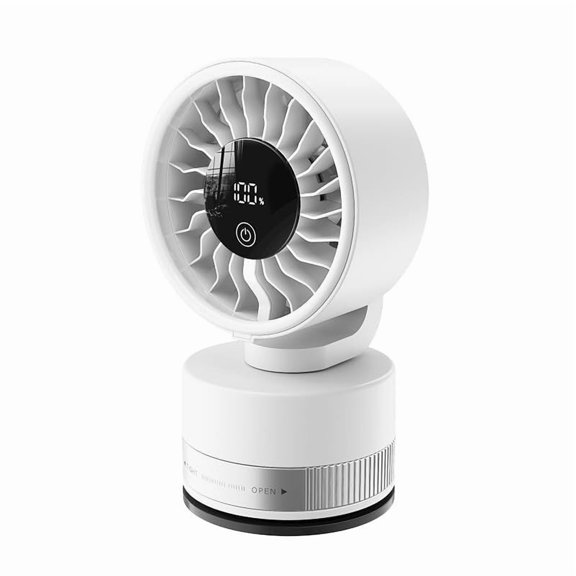 Desk Fan with Battery Operated 2000mAh, Quiet LED Display, Portable 360 Rotating & 90 Tilt, 3 Speeds, Small USB Cooling Fan with Suction Cup for Office Bedroom Dorm