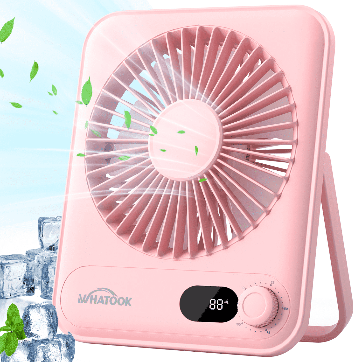 Desk Fan Battery Operated, Portable USB Rechargeable Fan, 2000mAh 180 Tilt Folding Personal Fan With Power Display, 100 Speeds Ultra Quiet Table Fan for Desktop, Home, Travel
