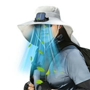 Desk Fan Large Shawl Sun Hat Neck Protector Summer Sun Men's Outdoor Fisherman Hat Big Wind Solar Rechargeable Fan Box Fan Gray