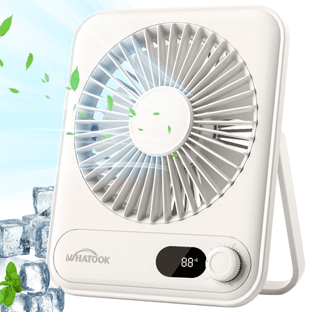 Desk Fan Portable Fan Rechargeable 2000mAh Personal Fan, Silent Small Table Fan Travel Fan for Sleeping with Display & 100-Speed, Desktop Fan for Bedroom Office Camping-White