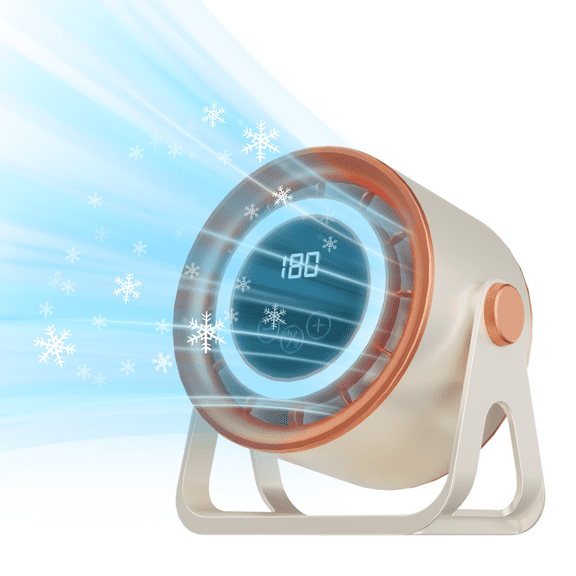 Desk Fan, Rechargeable Portable Fan with Digital Display, 180-Level Seamless Speed Control & 360 ° Rotation, 3-in-1 Air Circulation Fan for Bedroom, Office, Kitchen, Camping, Yellow&Orange