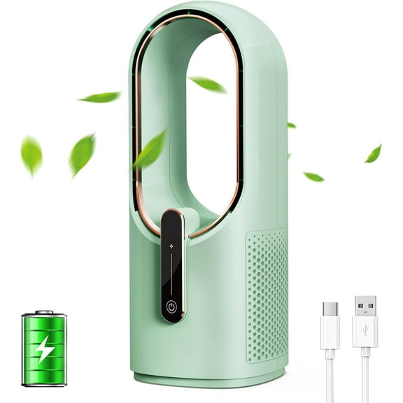 Desk Fan Small Quiet, Battery Operated Portable, Bladeless Desktop Fan with 3 Cooling Speeds, 11.8 Inch Touch Control Personal Fan for Bedroom, Office, Home, Outdoor (White)