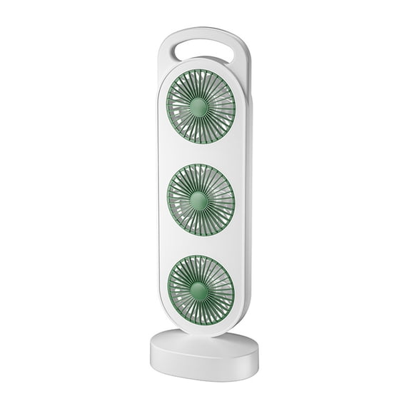 Desk Fan, Strong Airflow Triple Head, USB Rechargeable Portable Green, for Office Desktop Outdoor Camping Personal Cooling Use 1 Pack