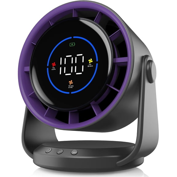 Desk Fan, Turbo Table Fan for Bedroom, 100-Speed Digital Display, Low Noise, 105° Adjustable Tilt, 7.5-inch, Rechargeable Battery, Wall-Mouted Design for Home, Office, Travel Dark Black