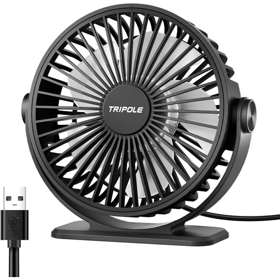 Desk Fan USB Powered Small Portable Fan, 3 Speeds Adjustable Strong Breeze Mini Personal Fans, 360 Rotation Quiet Plug In USB Fans for Desktop Bedroom Office Table Travel, Black, 4.9ft Cable