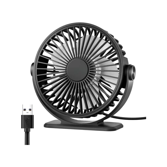 Desk Fan USB Powered Small Portable Fan, 3 Speeds Adjustable Strong Breeze Mini Personal Fans, 360 Rotation Quiet Plug In USB Fans for Desktop Bedroom Office Table Travel, Black, 4.9ft Cable