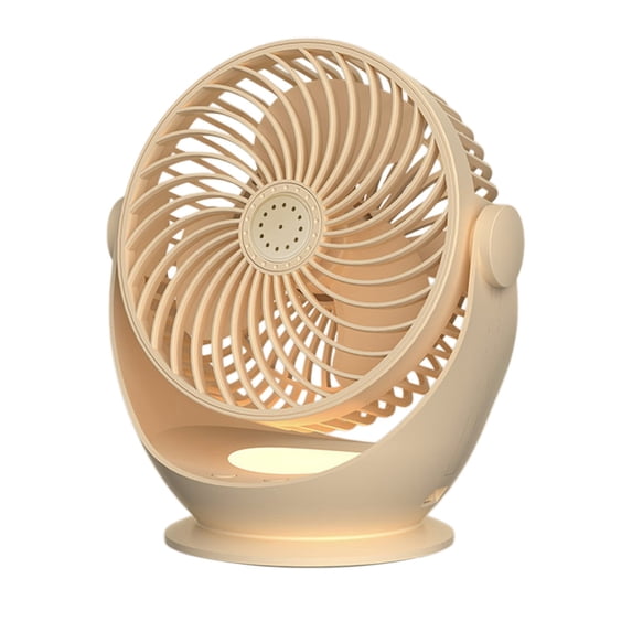 Desk Fan with Night Light Table Desktop Air Circulator Fan Small Powerful with 3 Speed Adjustable Tilt for Home Dorm Office Bedroom Kitchen (Beige)