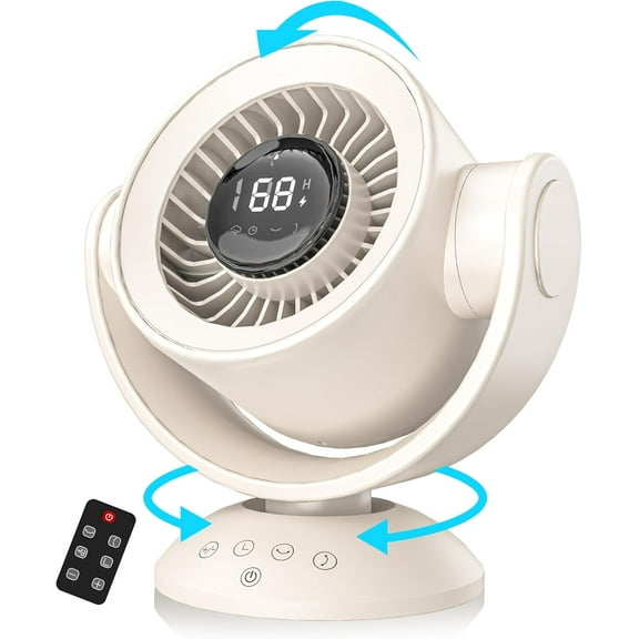 Desk Fans for Bedroom,Air Circulator Fan,90°Vertical +120°Auto Oscillating, 100 Speeds, 10H Timer, Quiet Fan, Digital Display Rechargeable USB, with Remote,for Home, Office(Beige)