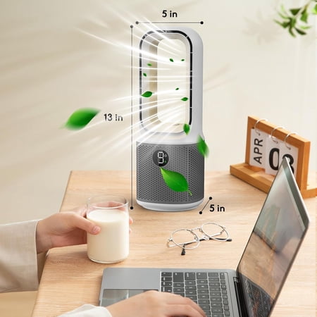 Desk Fans Small Quiet, 13 Inch Bladeless Table Fan, 9 Speeds for Powerful Airflow, 70 ° Oscillating Fan with Night Light and Timer, Desktop Cooling Fan for Bedroom, Office, Nightstand, Grey