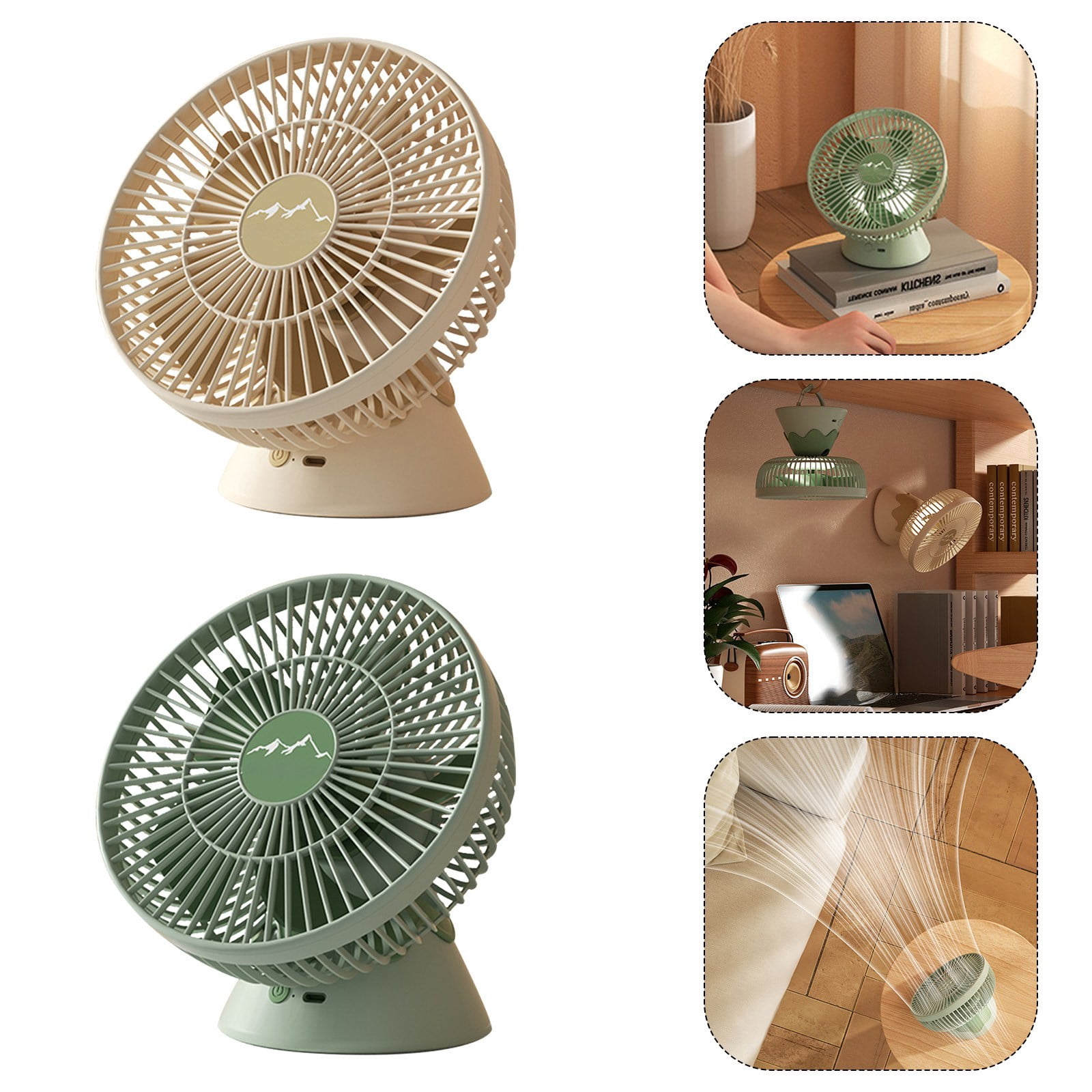 Desk Fans Small Quiet Rechargeable Fan Portable Outdoor Camping Fan 1200Mah Rechargeable With Led Light Hanging Tent Lamp Family Indoor Night Light Fans