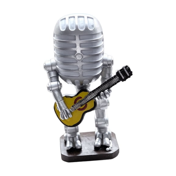 Desk Figurine Silver Resin Guitar Player Microphone Single Piece for Office Desk Decor