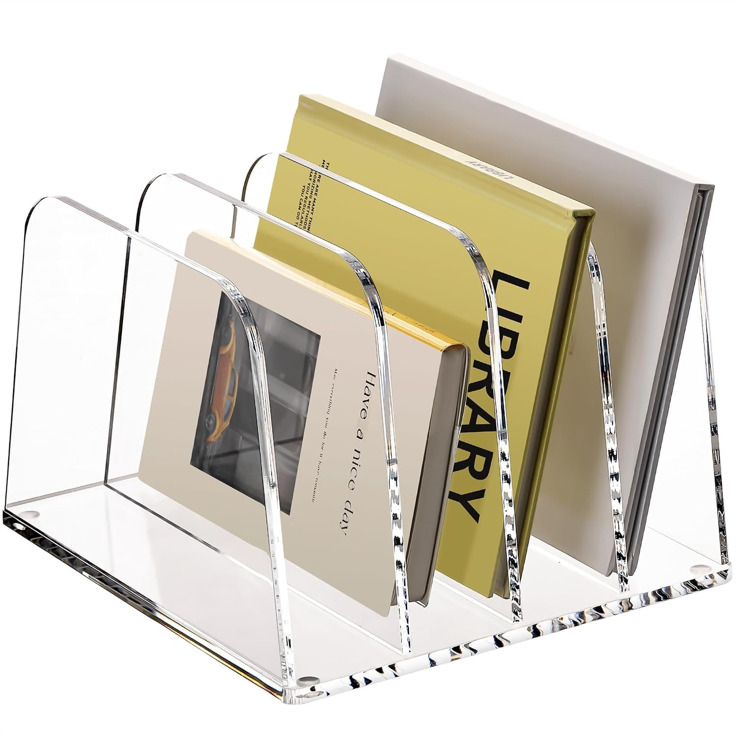 File Holder Thread Desk File Organizer,4-Section Vertical File Folder Holder,Clear ...