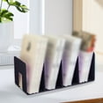 thumbnail image 1 of Desk File Organizer Black, Book Holder Stand with 4 Compartments, 1 Count, 12.6 x 5.7 Inch, Vertical Document Sorter for Office, School, Magazine Storage Rack, Desktop Shelf, 1 of 4