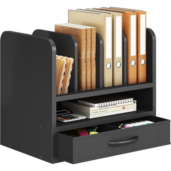 Desk File Organizer for Home, Office, School, Wooden Frame Desktop Storage Solution for Office Supplies, Documents, Papers, Folders and Stationery, Space-Saving and Stylish Document Sorter