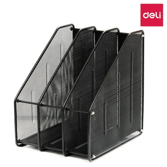 Deli Desk File Organizer Metal Magazine File Holder Magazine Rack with 3 Vertical Compartments for Office, Home, Black
