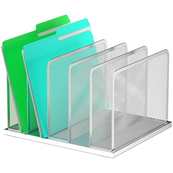 Desk File Organizer Upright Mesh Desktop Organizer File Sorter Office Organization File Holder for Home, Office & Classroom (Silver, 1 Pack 5-Section)