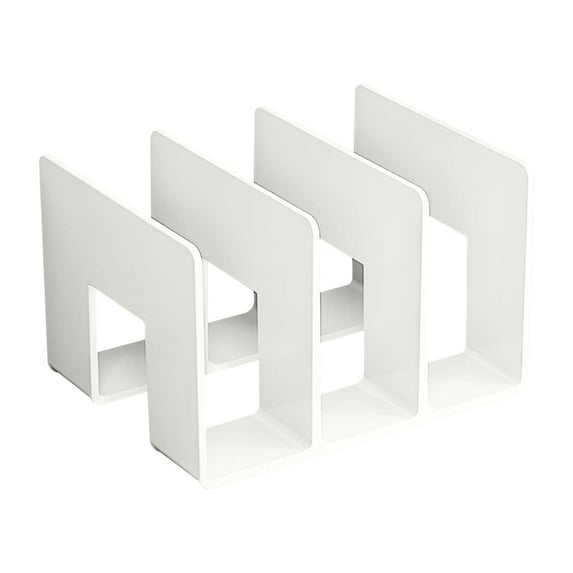 Desk File Sorter, Vertical Desktop File Folder Organizer, 3 Section Plastic Book Holder, Adjustable Shelf Dividers Closet Purse Handbag Mail Binder Organizer Magazine Rack Stand Bookshelf (White)