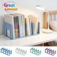 thumbnail image 1 of Desk File Sorter, Vertical Desktop File Folder Organizer, 4 Section Plastic Book Holder, Adjustable Shelf Dividers Closet Purse Handbag Mail Binder Organizer Magazine Rack Stand Bookshelf (Blue), 1 of 7