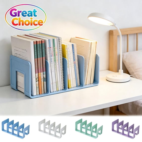 Desk File Sorter, Vertical Desktop File Folder Organizer, 4 Section Plastic Book Holder, Adjustable Shelf Dividers Closet Purse Handbag Mail Binder Organizer Magazine Rack Stand Bookshelf (Blue)