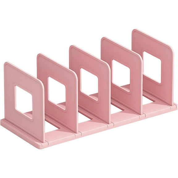 Desk File Sorter Vertical Desktop Folder Orizer 4 Section Plastic Book Holder Adjustable Shelf Dividers Closet Purse Handbag Mail Binder Magazine Rack Stand Bookshelf (Pink)