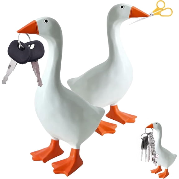 Desk Goose 7 Inches – Magnetic Goose Key Holder for Desktop, Cute Resin Goose Figurine with Strong Magnet Beak, Funny Animal Desk Ornament & Mini Desk Goose for Office & Home,orange