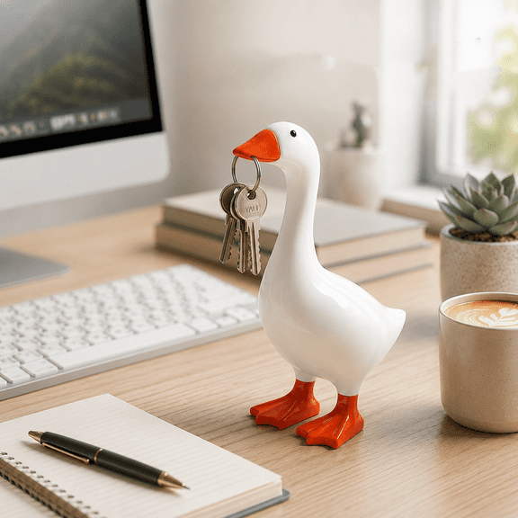 Himonut 7 Inches Desk Goose Statue with Magnetic Beak, Funny Office Decor & Cute Home Desk Decoration Gift for Women, White
