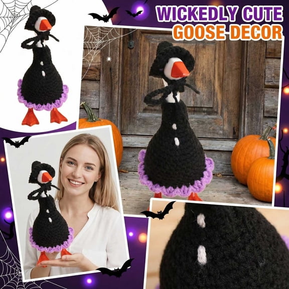 Desk Goose Outfits Mini Knitted Costume Set with Witch Hat, 6 Inch Magnetic Goose Key Holder Decor, Cute Seasonal Accessory for Fall Halloween Display, Fun Interactive Desk Ornament
