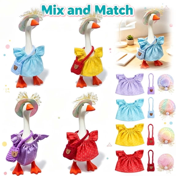 Desk Goose Clothes, Mini Porch Goose Dress, Summer Desktop Magnetic Goose Statue Clothes Hat Accessory Costumes _ Yellow