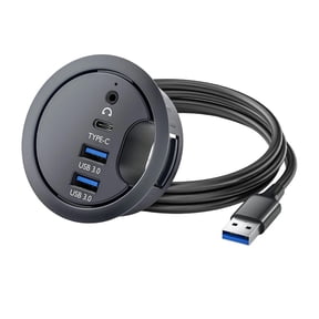 Desk Grommet Hub USB 3.0 Hub Dual Port Audio Interface for Desktop PC Laptops
