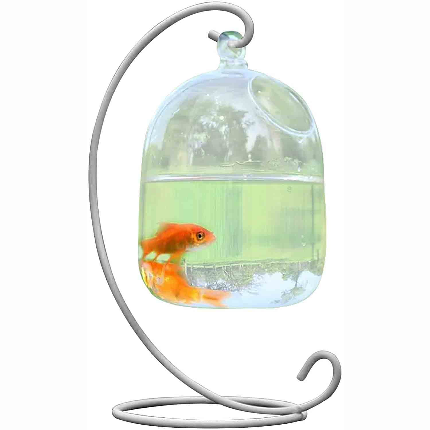 Desk Hanging Fish Tank, Small Glass Betta Fish Bowl Mini Aquarium with Stand,  Clear Plant Terrarium for Home Table Top Office Garden Decor 