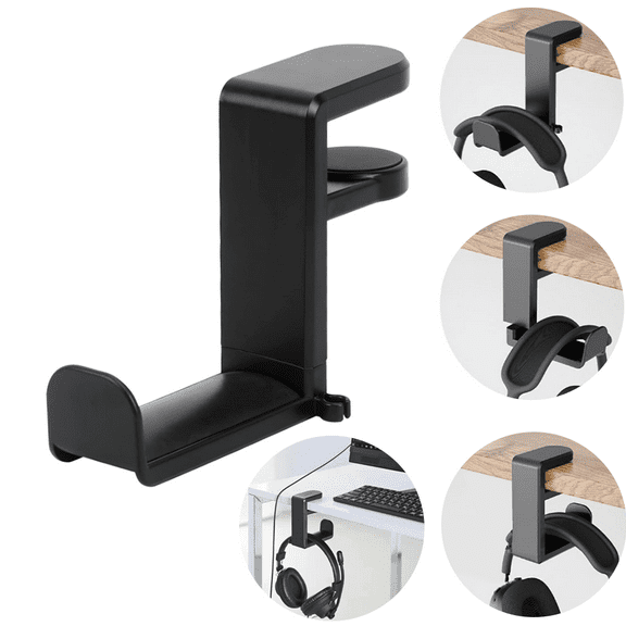Under Desk Headphone Stand Mount Holder, PC Gaming Headset Headphone Hook Hanger Mount, Headphones Stand with Adjustable & Rotating Arm Clamp, Under Desk Design, Universal Fit Cable Clip Organizer