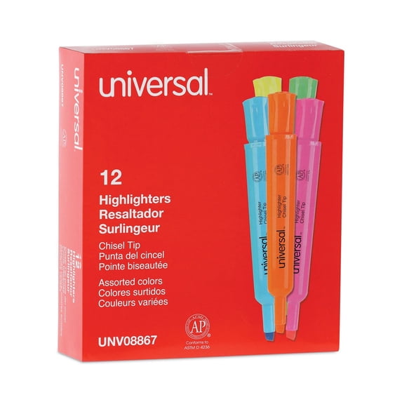 Chisel Tip Desk Highlighters - Assorted Color (12/Set)