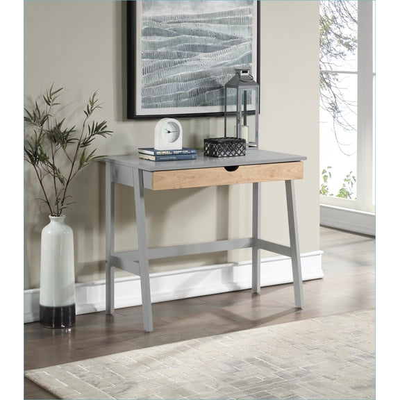 Desk | Hilton Gray/Natural Solid Wood Home Office Desk with Storage Drawer | Gray | Solid Wood