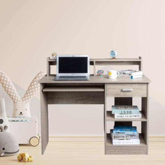 Desk Home Office Desk P2 Wood & Iron Gray Particleboard One-Draw Two-Layer Computer Desk for Home Office Dorm Small Space, Grey 110 * 50 * 95cm