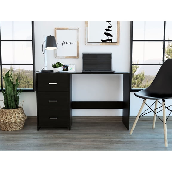 Desk, Home Office And Remote Learning Station, 47" W X 16.5" D, Black, Engineered Wood, Spacious Drawer Configuration 3 Work Surface, 46.75in.w 16.95in.d 29.12in.h, Roomy Setup