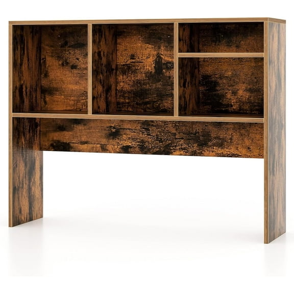 Desk Hutch, Desktop Shelf with 4 Shelves, Desk Bookshelf w/Anti-Toppling Devices, Wood Table Top Shelf, Desk Organizer Shelf, Small Desk Shelf for Study, Office, Dorm (Rustic Brown, 4 Shelves)