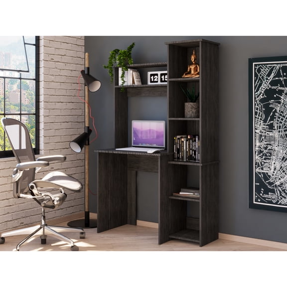 Desk with Hutch and Five Shelves | Ideal for Small Workspaces, Room for Screen and Keyboard | Crafted from Particle Board | Solves Space Constraints in Tiny Areas