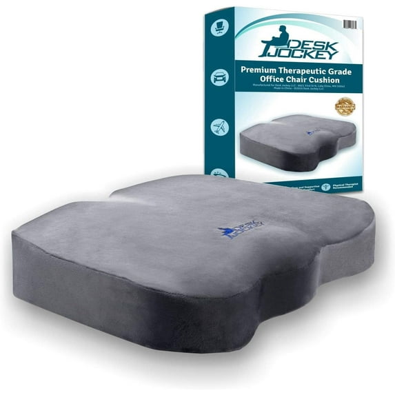 Desk Jockey Memory Foam Seat Cushion for Office Chairs, Recliners, and Wheelchairs - Posture Corrector for Sciatica Pain, Coccyx Cushion for Tailbone Pain, and Back Pain Relief