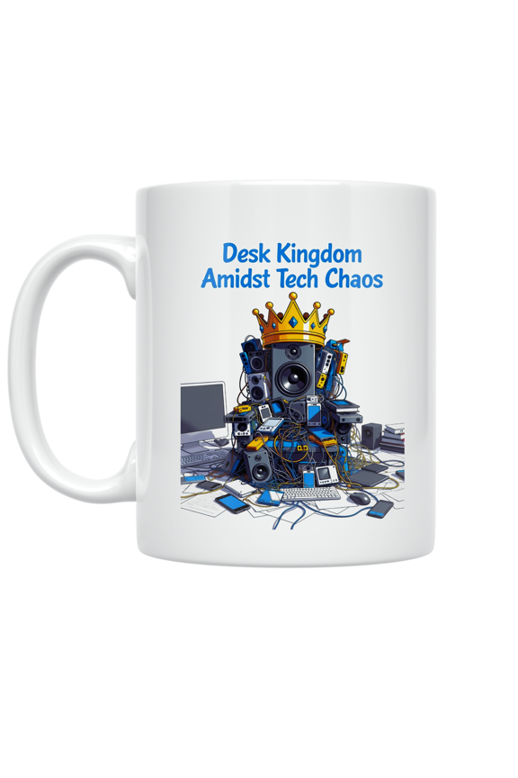 Desk Kingdom Amidst Tech Chaos - Tech Gadget Enthusiast - 11 oz Ceramic Coffee Mug
