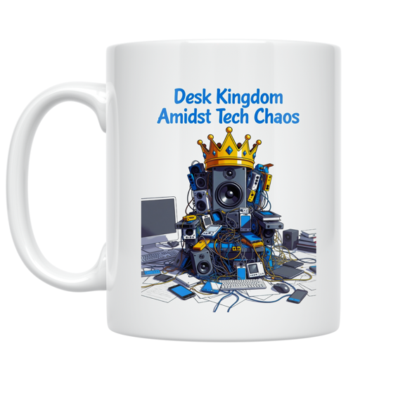 Desk Kingdom Amidst Tech Chaos - Tech Gadget Enthusiast - 11 oz Ceramic Coffee Mug