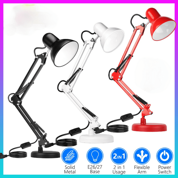 Desk Lamp, Adjustable Swing Arm Desk Lamp, Classic Desk Lamp for Home, Office, Reading, Red