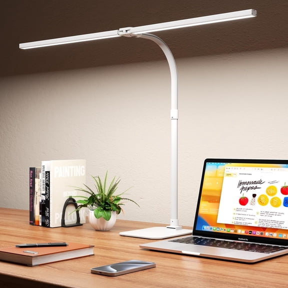 Desk Lamp Architect Task Dual Head Modern Flexible Gooseneck Tall Dimmable Light for Home Office, 5 Color Modes,Remote Control, 1500lm 24W Extra Bright Lighting